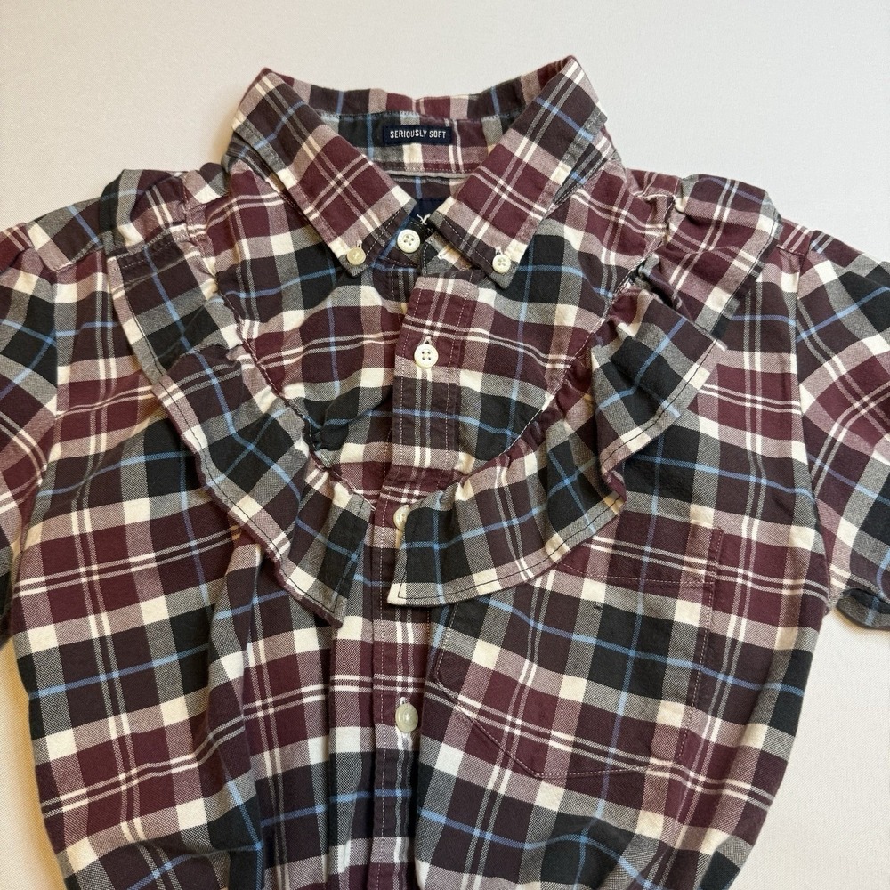 ✨American Eagle Seriously Soft Plaid Western Shirt Short Sleeve Elastic Waist L - Picture 4 of 9